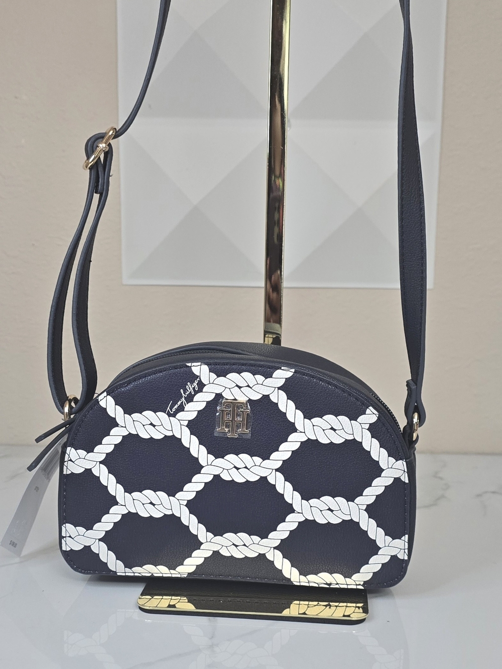 Tommy Hilfiger Navy Rope Print Crossbody Bag | Nautical Logo Purse